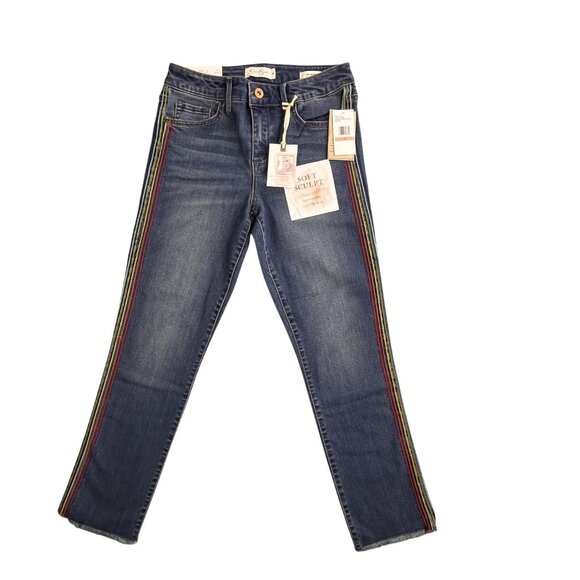 Jessica Simpson Jeans Womens 26 Arrow Straight Ankle Soft Sculpt Rainbow Trim De - Picture 1 of 16